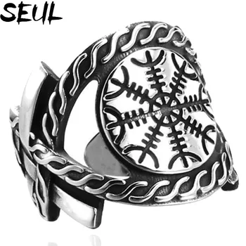 Кольцо с рунами компаса викингов из нержавеющей стали Seul в винтажном стиле, тотем викингов в скандинавском стиле, модное мужское кольцо, ювелирный подарок  5