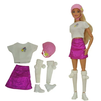 Комплект одежды / белая футболка + розовая юбка + шлем + носки + обувь / 30-сантиметровая кукольная одежда Для 1/6 Xinyi FR ST Куклы Барби  4