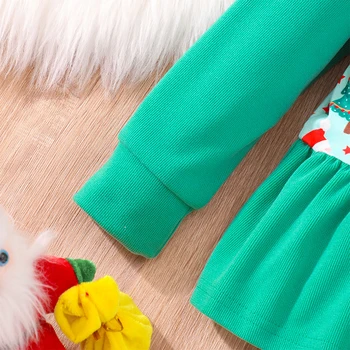 Комплекты рождественских штанов для девочек, толстовка с длинными рукавами и мультяшным рисунком, топы с зелеными брюками, комплекты с зелеными штанами  5