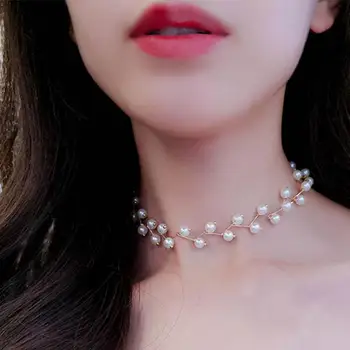 Корейская ювелирная мода, Простое Короткое ожерелье, ожерелье из искусственного жемчуга, Золотое ожерелье, Женское колье, Ювелирное колье  4