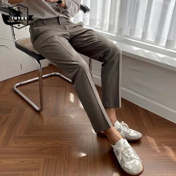 Корейские облегающие Укороченные Костюмные брюки Мужская мода Простые Спортивные брюки для бега трусцой, Однотонные брюки, Мужские Повседневные Прямые брюки Harajuku  5