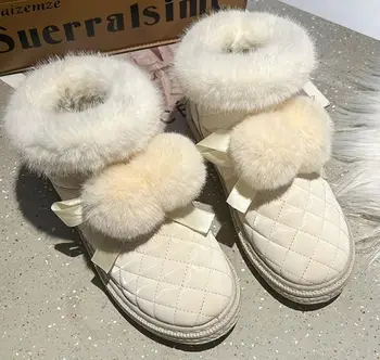 Короткие зимние ботинки, женская зимняя плюшевая обувь, новинка 2023 года, хлопчатобумажная обувь с плюшевым мячом, толстым теплым мехом, женские ботильоны для работы на открытом воздухе  5