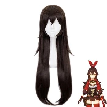Костюм для косплея Genshin Impact Янтарный парик Янтарно-коричневый парик с челкой из синтетических термостойких волос  5