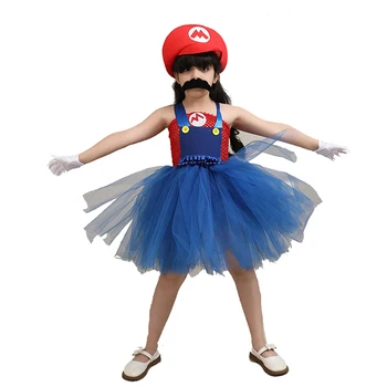 Костюм для косплея на Хэллоуин для девочек, юбка из аниме-игр для детей, красное синее пышное газовое платье, карнавальные наряды, прекрасное платье для выступлений  5