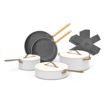 Красивый набор керамической посуды с антипригарным покрытием из 12 предметов, белая глазурь, от Drew Barrymore Кухонные принадлежности  5
