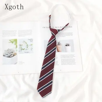 Красный галстук JK в голубо-золотом винном стиле Гранж Для мальчиков и девочек Удобный и легкий галстук в стиле японского колледжа с коротким воротником в полоску  5