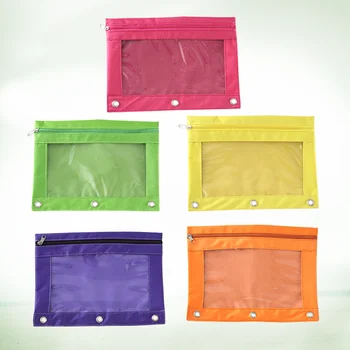 Креативный прозрачный чехол на молнии с тремя отверстиями, сумка большой емкости, Оксфордская сумка (желтая, фиолетовая, оранжевая, канцелярская  4