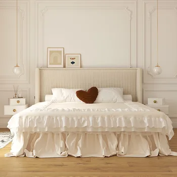 Кровать из массива тофу минималистичная большая кровать из черной коровы современная простая главная спальня с высококлассной атмосферой черный пол мягкая кожаная кровать  5