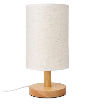 Круглая прикроватная настольная лампа, прикроватная лампа с тканевым абажуром и массивом дерева Для спальни, гостиной, современного офиса  4