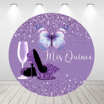 Круглый фон для дня рождения женщины, фиолетовые блестящие каблуки, круглый фон для вечеринки, баннер  5