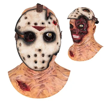 Латексная маска Джейсона Вурхиза, Убийцы, Двухслойный головной убор ужасов, Реквизит для вечеринки, Страшная маска на Хэллоуин для мужчин  5