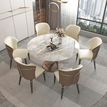 Легкие роскошные сланцевые Круглые столы с поворотным столом Кухонная мебель высокого класса Итальянские наборы обеденных столов и стульев для мелкой бытовой техники  5