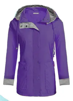 Легкий женский плащ с капюшоном и 2 большими карманами, водонепроницаемая дождевик на молнии с длинным рукавом, уличная дождевиковая одежда  10