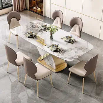 Легкий Роскошный обеденный стол из шифера, Современный минималистичный Домашний ресторан высокого класса, Итальянский прямоугольный мраморный стол, Кухонная мебель  5