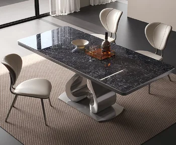 Легкий роскошный обеденный стол, современный высококачественный прямоугольный итальянский обеденный стол из каменной доски класса люкс  5