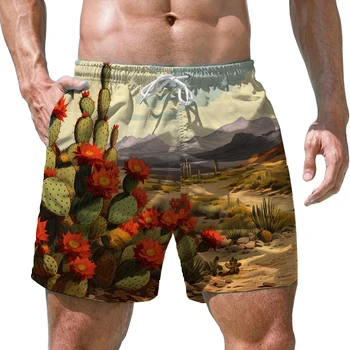 Летние Новые мужские шорты с 3D принтом Desert Cactus Мужские шорты Повседневные мужские шорты Модный тренд Свободные мужские шорты  5