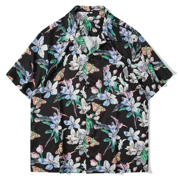 Летние рубашки на пуговицах в стиле ретро, рубашки с коротким рукавом и цветочным принтом, мужские повседневные топы в гавайском пляжном стиле  10