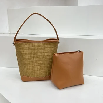 Летний новый цветовой контраст, сумка-ведро большой емкости, корейская сумка для ежедневных покупок, сумка для поездок на работу, сумка через плечо, повседневная дорожная сумочка, сумки  5