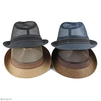 Летняя льняная Дышащая солнцезащитная шляпа, джазовая шляпа, маленькая шляпа, Уличная солнцезащитная шляпа, Мужской кожаный ремень, фетровая кепка Hawkins, Западная ковбойская шляпа, простая  5