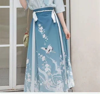 Летняя Новая Улучшенная Женская рубашка Hanfu в Современном стиле с галстуком-бабочкой И отворотом, Свободный костюм-двойка в Китайском Стиле Со шнуровкой и Принтом  0