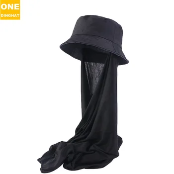 Летняя однотонная шляпа-панама, шарф, цельная шляпа, мусульманский плащ, уличный солнцезащитный козырек, складной шарф  5