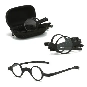 Маленькие складные очки для чтения с застежкой-молнией, футляр для очков, круглые линзы, пружинный шарнир, подвесной чехол для чтения, очки для дальнозоркости  5