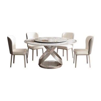 Мебель для столовой Круглый мрамор, нержавеющая сталь, титановый уплотнитель, глазурь, шифер, Столешница, основание из мрамора, Круглый мраморный обеденный стол  5
