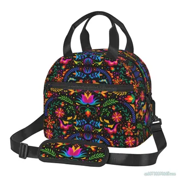 Мексиканские цветы Флористическое искусство Изолированная сумка для ланча для женщин Водонепроницаемые термосумки-охладители Бенто для работы, школы, пикника, пляжа  5
