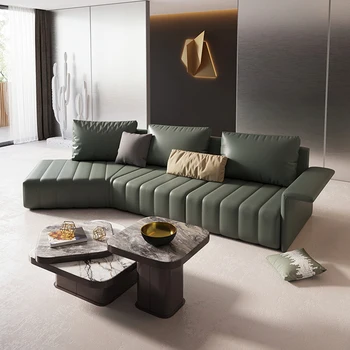 Минималистичный зеленый диван изогнутой l-образной формы, мебель, диваны для гостиной, современный итальянский роскошный кожаный диван  5