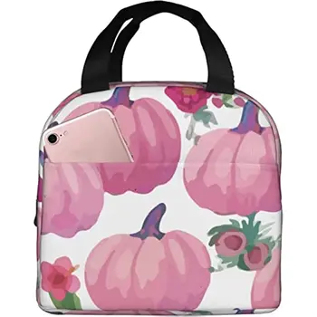 Многоразовая сумка для ланча Розовые Тыквы, Изолированная сумка для Ланча на День Благодарения, Прочный Ланч-бокс-холодильник  5