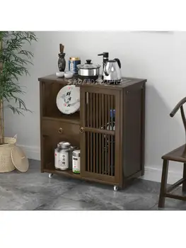 Мобильный чайный столик бытовой маленький чайный столик столик бамбуковый боковой шкафчик чайник встроенный чайный столик шкафчик для чайной воды чайный набор  10