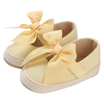 Модельные туфли для новорожденных девочек, однотонная обувь для малышей с бантом, Мягкая плоская подошва, легкие дышащие первые ходунки для новорожденных  5