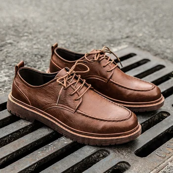 Модная брендовая мужская обувь с низким берцем, износостойкая уличная повседневная обувь, Офисная деловая обувь, мужская повседневная обувь из натуральной кожи  5