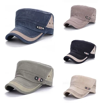 Модная мужская военная шляпа 2021 года, весенне-осенние матросские шляпы, Джинсовая шляпа с плоским верхом, хлопковые кепки Унисекс, уличная темно-синяя военная кепка  10