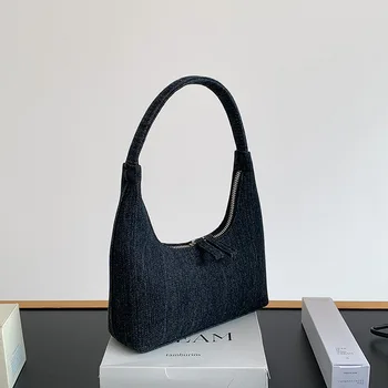 модная сумка-хобо, нишевая джинсовая сумка, женские сумки подмышками, многофункциональная сумка через плечо, классическая сумка-полумесяц  10