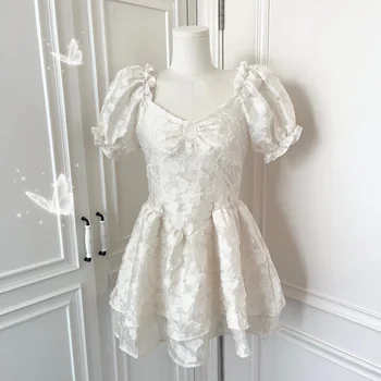 Модное белое Летнее Новое пышное кукольное платье с пышными рукавами Женское платье принцессы  5