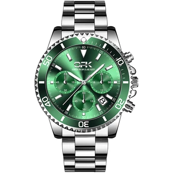 Модные кварцевые часы OPK для мужчин, серебристый ремешок из нержавеющей стали, мужские наручные часы, оригинальный хронограф, водонепроницаемые спортивные мужские часы  0