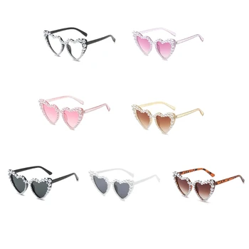 Модные солнцезащитные очки с жемчужным кошачьим глазом, женские очки для клубного выпускного вечера в форме сердца, летние солнцезащитные очки для девичника для девочек y2k  5