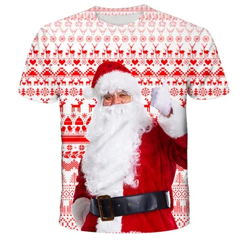 Модные футболки Унисекс для веселой Рождественской вечеринки, Мужская Повседневная праздничная атмосфера, топ с круглым вырезом и коротким рукавом с принтом Санта-Клауса  5