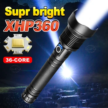 Мощный фонарик мощностью 9000лм, 36-ядерный XHP360, Супер Яркий Фонарик с Высокой Мощностью, Тактический Фонарь с Зумом, USB-зарядная Кемпинговая Вспышка  5