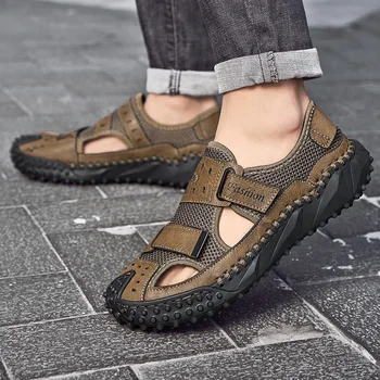 Мужская дышащая сетчатая обувь 2023, летние новые мужские сандалии на платформе с закрытым носком, уличная легкая мужская повседневная обувь с полостью для ходьбы  5