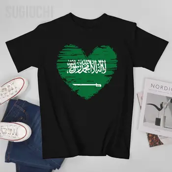Мужская короткая футболка с изображением сердца Саудовской Аравии, флага Саудовской Аравии, футболки KSA Pride, футболки с круглым вырезом, женские футболки для мальчиков, 100% Хлопок, Унисекс  5