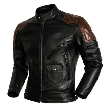 Мужская куртка для верховой езды, мужская одежда из натуральной кожи, новое мотоциклетное пальто, куртка из воловьей кожи, защитный чехол для мотобайкера, тонкий  5