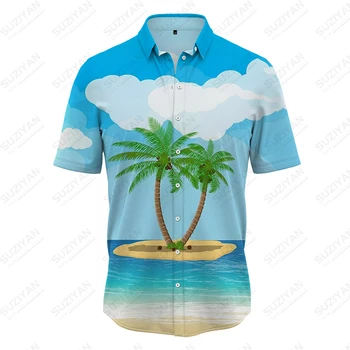 Мужская летняя рубашка с коротким рукавом с 3D-принтом кокосовой пальмы, модная Свободная рубашка с коротким рукавом, Гавайские мужские топы  5