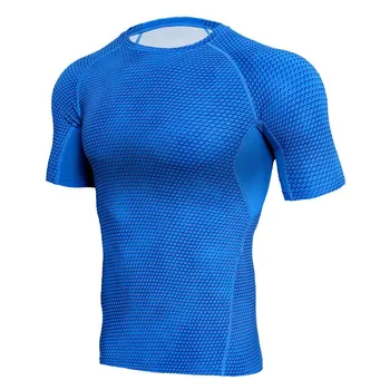 Мужская облегающая спортивная футболка для бега с коротким рукавом для фитнеса, быстросохнущие футболки, высокоэластичная футболка для тренажерного зала, мужская S-3XL  5