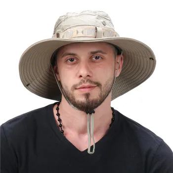 Мужская панама с защитой от ультрафиолета, панама с широкими полями для сафари, охотничья походная шляпа, сетчатая шляпа рыбака, пляжная солнцезащитная кепка  5