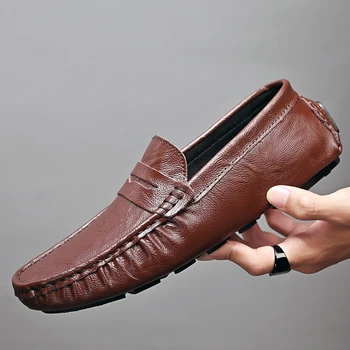 Мужская повседневная обувь из натуральной кожи ручной работы 2023 Обувь для ходьбы на плоской платформе Уличная обувь Лоферы Дышащие кроссовки Мужские  5