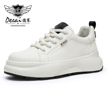 Мужская повседневная обувь из натуральной кожи DESAI, дышащие кроссовки белого цвета с толстой подошвой, новинка моды 2023 года.  5
