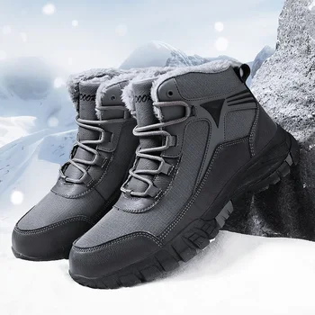 Мужские зимние хлопчатобумажные ботинки с высоким берцем, зимние зимние ботинки из крупного хлопка, универсальные нескользящие модные износостойкие дышащие ботинки  5
