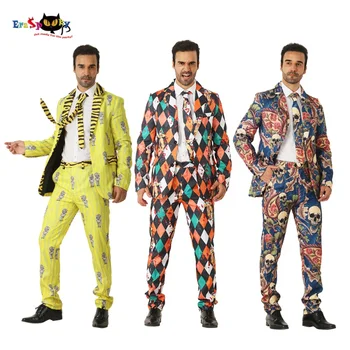 Мужские костюмы с забавным рисунком, костюм на Хэллоуин для взрослых мужчин, куртка и брюки с черепом тигра, костюмы для клоуна, карнавальный наряд для вечеринки  4